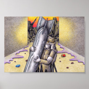 Soldat, der Zerstörung umarmt. Poster