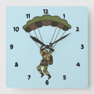 Soldat/Fallschirmjäger Quadratische Wanduhr