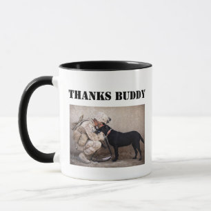 Soldat in Kampfanzug mit seinem militärischen Hund Tasse