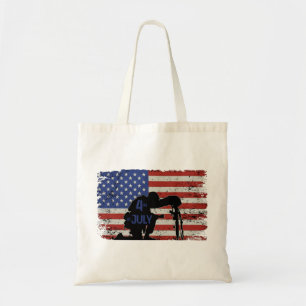 Soldat knetet Silhouette und amerikanische Flagge Tragetasche