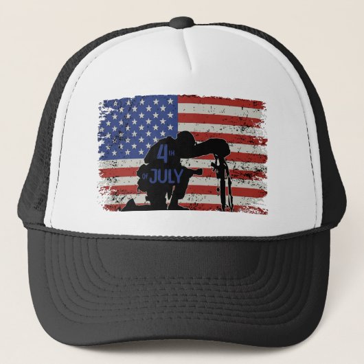 Soldat knetet Silhouette und amerikanische Flagge Truckerkappe (Vorderseite)
