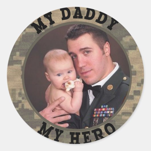 Soldat mein Daddy My Held Custom Foto Runder Aufkleber (Vorderseite)