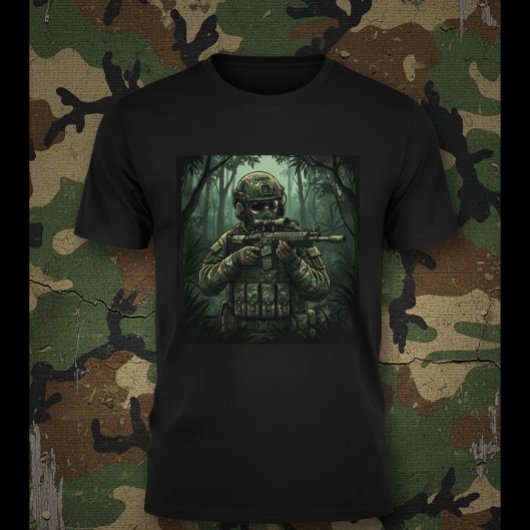Soldat mit Ausrüstung im Dschungel T-Shirt
