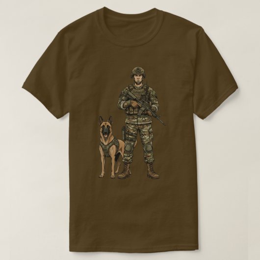 Soldat mit Militärhund T-Shirt (Design vorne)
