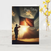 Soldat saluting amerikanische Flagge für Geburtsta Karte (Gelbe Blume)