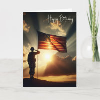 Soldat saluting amerikanische Flagge für Geburtsta
