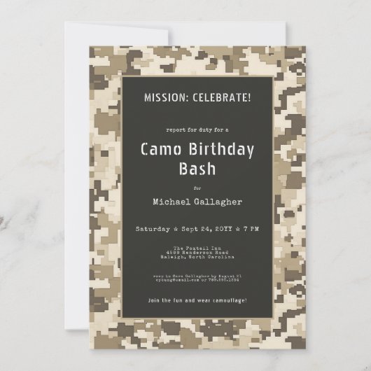Soldat Sand Digital Camouflage Geburtstag Einladung (Vorderseite)