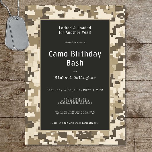 Soldat Sand Digital Camouflage Geburtstag Einladung