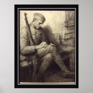 Soldat Schreiben eines Briefes in France Vintage P Poster