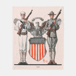 Soldat, Seemann und US-Schild Fleecedecke