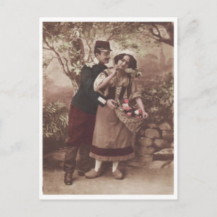 Soldat und Bauernmädchen Retro Romantische Postkar Postkarte