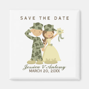 Soldat und Braut, die Save the Date Wedding sind Magnet