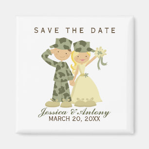Soldat und Braut, die Save the Date Wedding sind Magnet