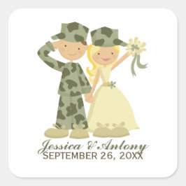 Soldat und Braut Hochzeitskleber Quadratischer Aufkleber