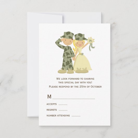 Soldat und Bride Wedding RSVP Cards Karte (Vorderseite)
