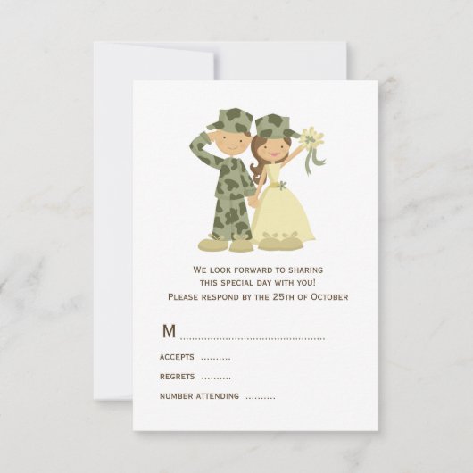 Soldat und Bride Wedding RSVP Cards Karte (Vorderseite)