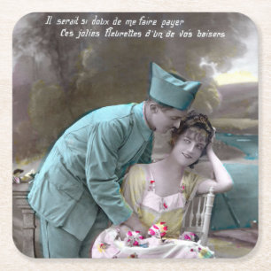 Soldat und Lover Rechteckiger Pappuntersetzer