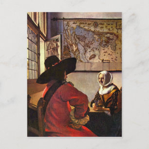Soldat und Mädchen, die von Johannes Vermeer läche Postkarte