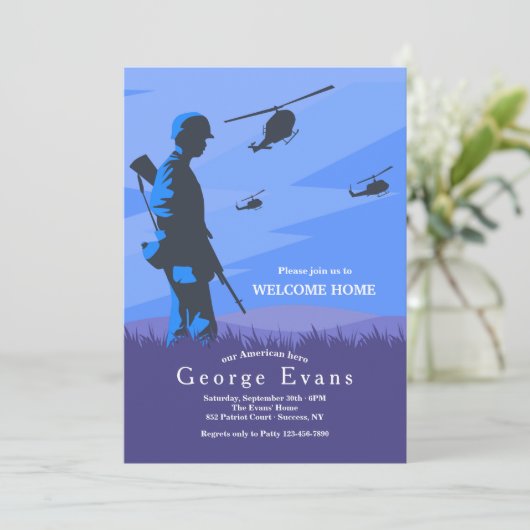Soldat und militärische Helikopter-Zuhause Einladung (Stehend Vorderseite)