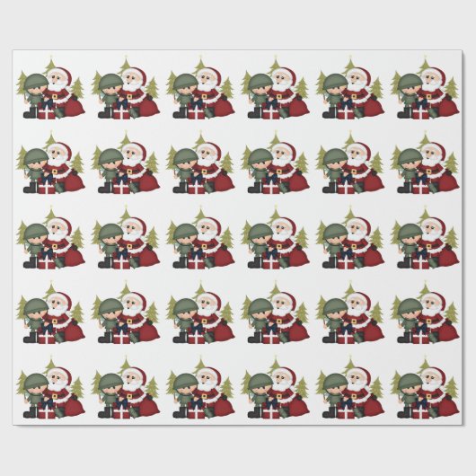 Soldat und Weihnachtsmann Weihnachten Geschenkpapier (Flach)