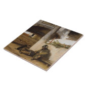 Soldat wacht mit seinem Haustier ein Tor Fliese (Seite)