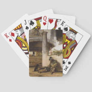 Soldat wacht mit seinem Haustier ein Tor Spielkarten