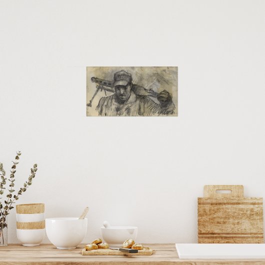 Soldat zu Fuß mit MG Poster (Küche)