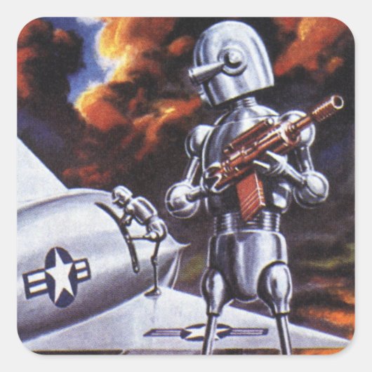 Soldaten der Vintagen Science Fiction Quadratischer Aufkleber (Vorderseite)