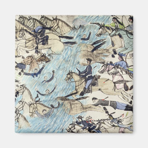 Soldaten, die über den Fluss gefahren werden Magnet