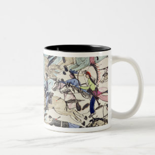 Soldaten, die über den Fluss gefahren werden Zweifarbige Tasse