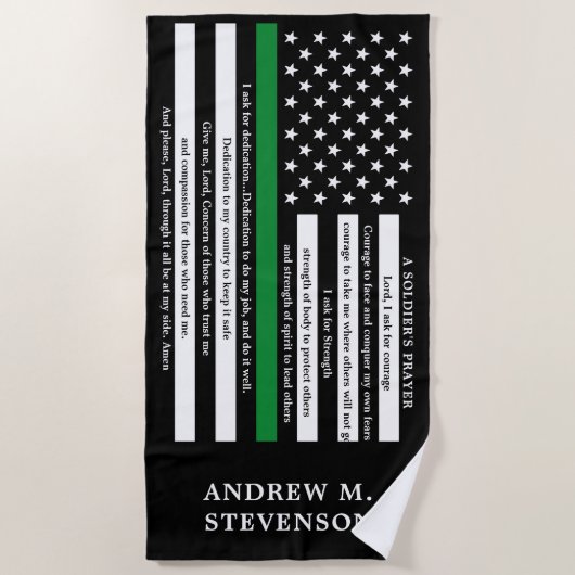 Soldaten Gebet Personalisiert dünne grüne Linie Strandtuch (Vorderseite)
