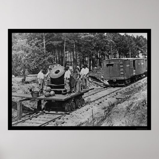 Soldaten mit einer Cannon auf einem Eisenbahnwagen Poster (Vorne)