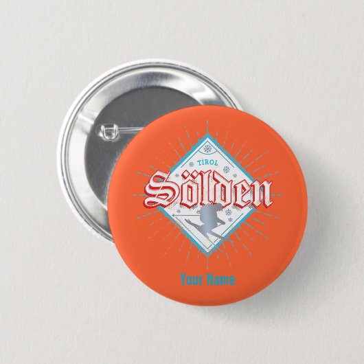 Solden Tirol Retro Skier Vintager Skiurlaub Button (Vorne & Hinten)