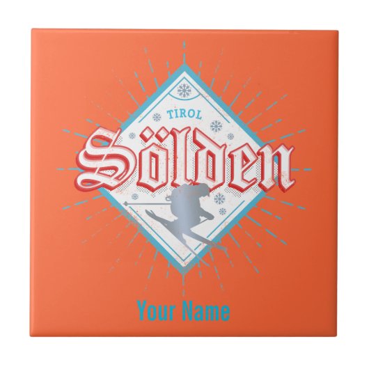 Solden Tirol Retro Skier Vintager Skiurlaub Fliese (Vorderseite)