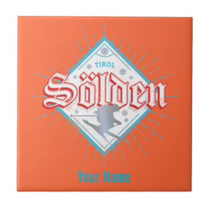 Sölden Tirol Retro Skifahrer Vintage Skiurlaub Fliese