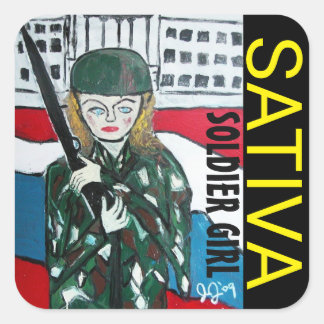SOLDIER GIRL SATIVA QUADRATISCHER AUFKLEBER