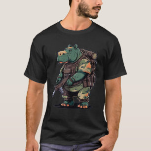 Soldier Hippo Army Military Hippopotamus T Shirt