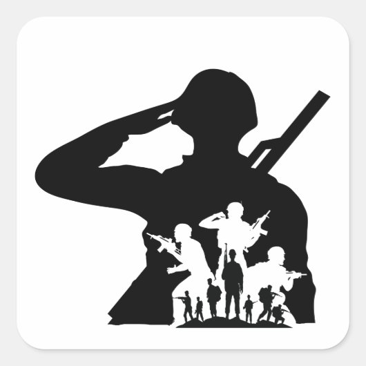 Soldier Silhouette Schlüsselanhänger Quadratischer Aufkleber (Vorderseite)