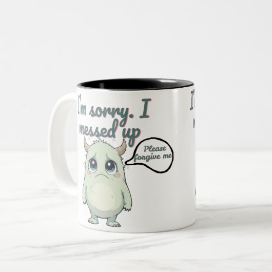 Solemn Sorry – Minimalist Cute Monster Apology Mug Zweifarbige Tasse (Vorderseite Links)