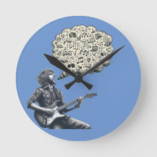Solfeggio explodierender Gitarrenspieler Runde Wanduhr