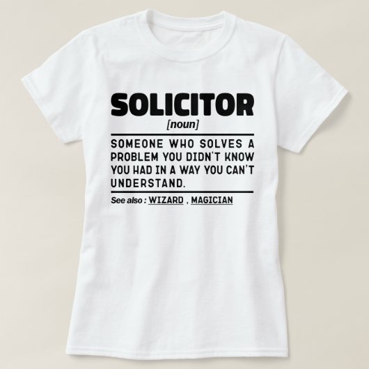 Solicitor Noun definiert Coolen Rechtsanwalt im Ju T-Shirt (Design vorne)