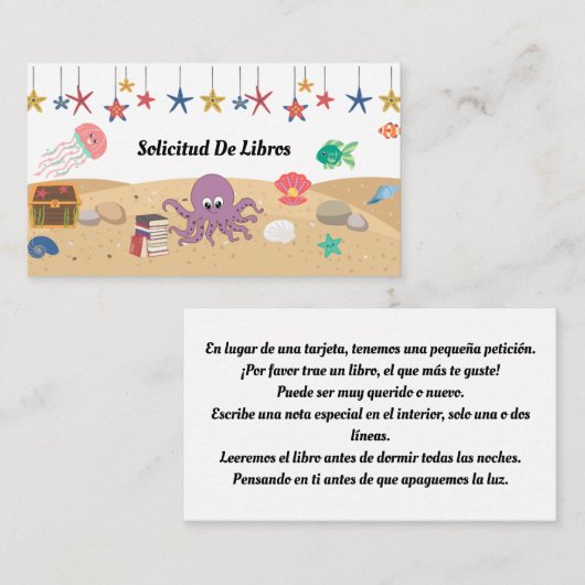 Solicitud de Libros Para Bebe, Bajo El Mar Begleitkarte (Vorne/Hinten)