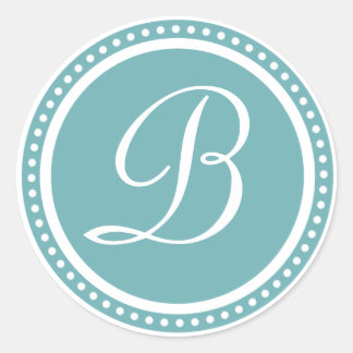 Solid Aqua Blue Dot Monogram Initial Sticker