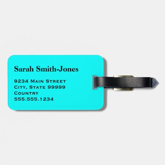 Solid Aqua Blue Gepäckanhänger (Rückseite horizontal)