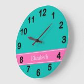 Solid Aquamarin, Hot-Pink #2 Multibbon-Name Große Wanduhr (Winkel)