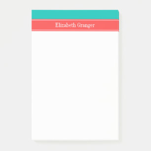 Solid Aquamarin, Korallenroter Markenname Monogram Post-it Klebezettel