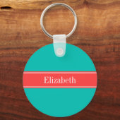 Solid Aquamarin, Korallenroter Markenname Monogram Schlüsselanhänger (Vorderseite)