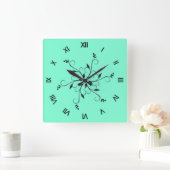 Solid Aquamarine mit römischen Zahlen Quadratische Wanduhr (Zuhause)