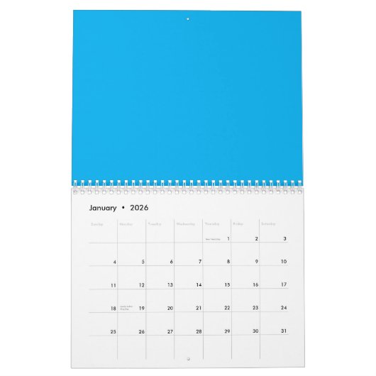 Solid Azure Blue Background – Minimalist Template Kalender (Jan 2026)