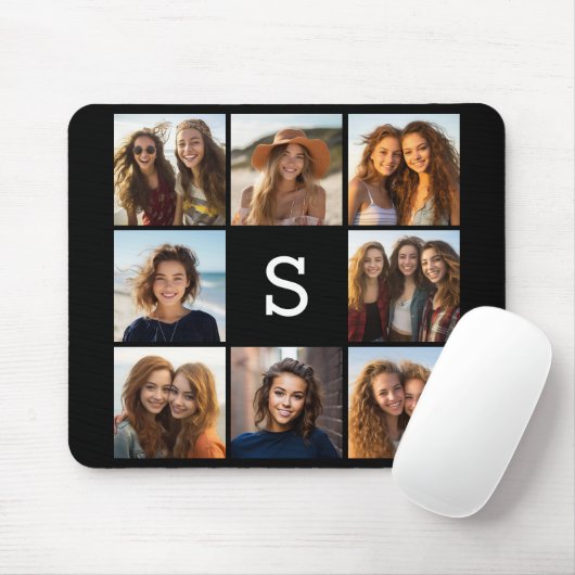 Solid Black 8 Foto Collage Custom Monogram Mousepad (Mit Mouse)